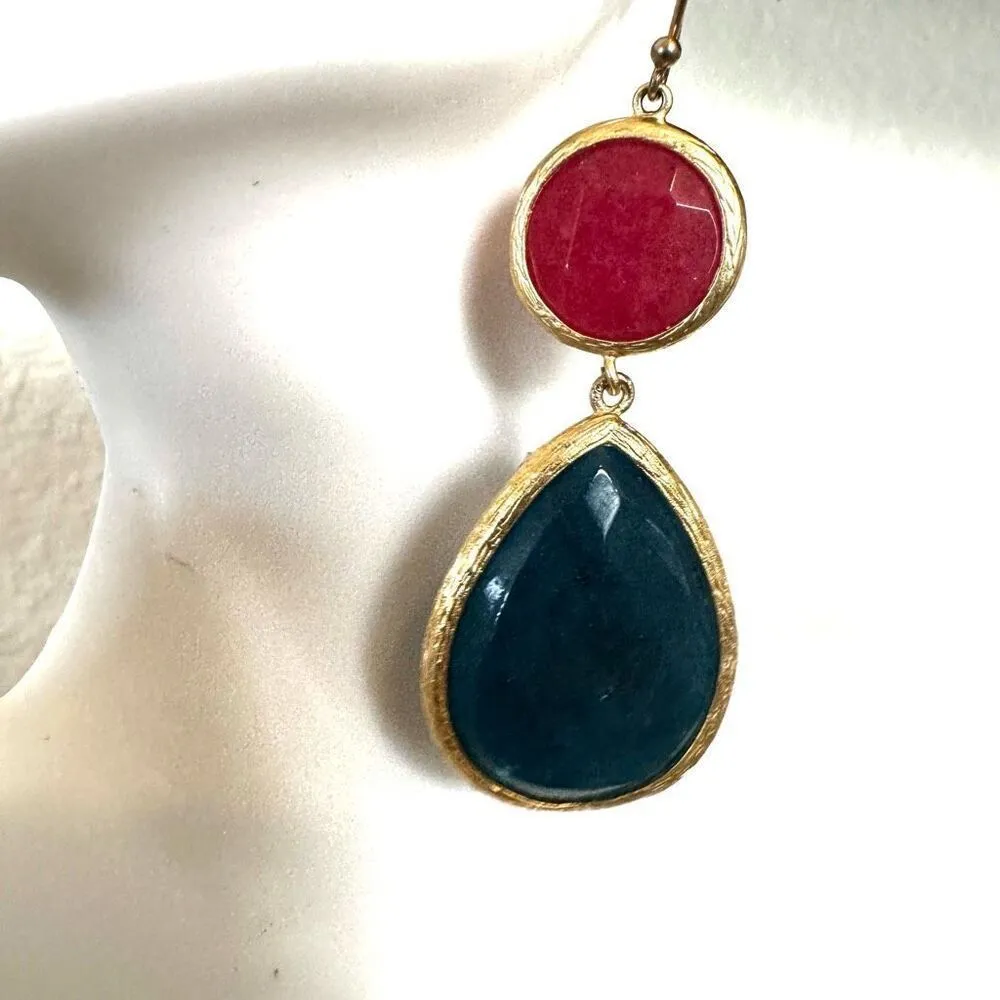 Kay Jewelers Collection pink and blue Gold tone teardrop statement earrings - Image 4