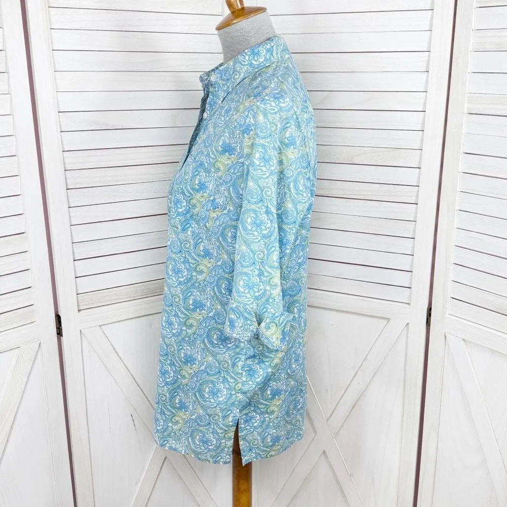 Real Clothes Saks‎ Fifth Ave Paisley Button Up Shirt Green Blue 4 - Image 2