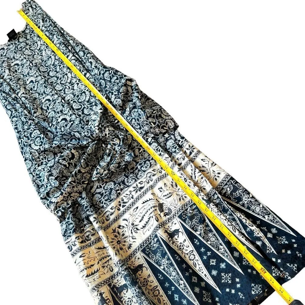 J. Peterman Company Batik Deep Teal Blue/Cream Kaftan Dress Blue Size M - Image 9