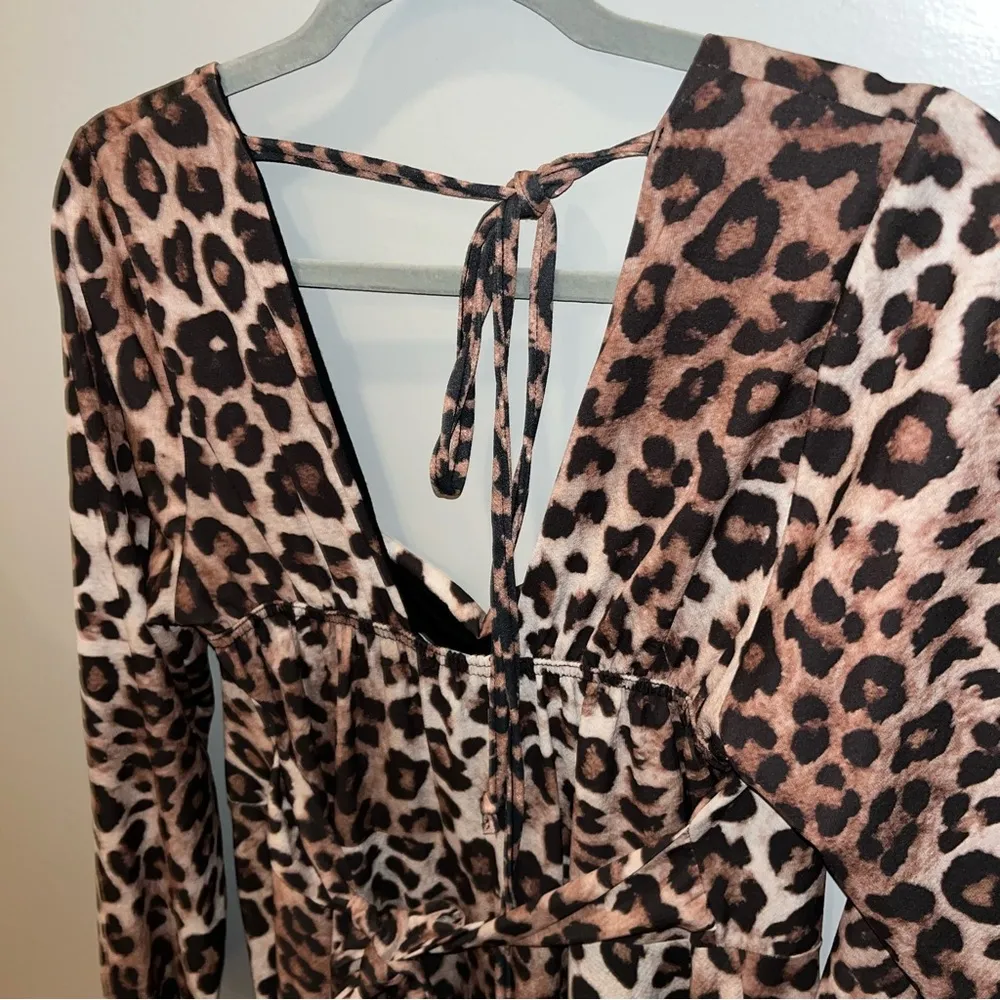 Nasty Gal NWT Square Neck Tie Back Leopard Skater Dress - Image 7