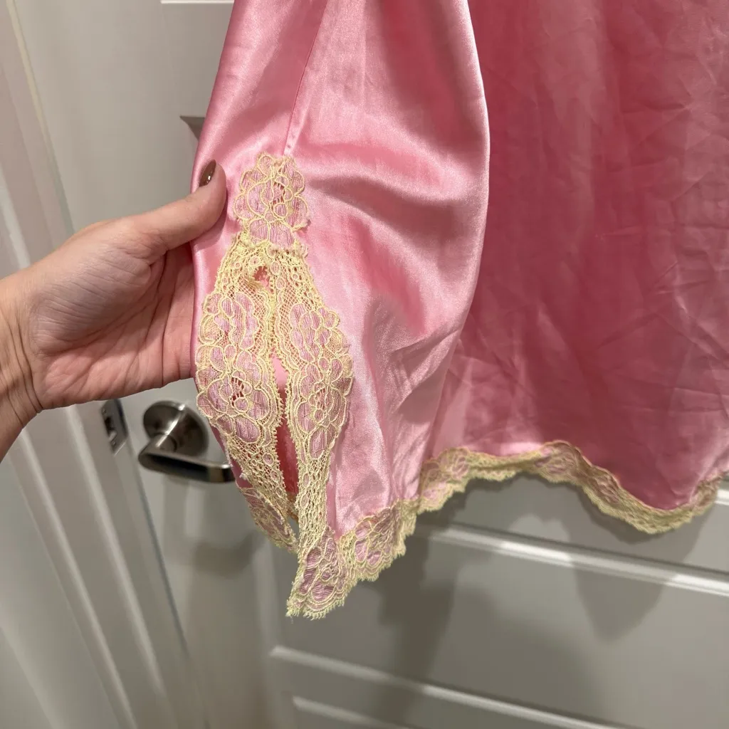 Victoria’s Secret Vintage Light Pink Pale Yellow Lace Slip Dress Medium - Image 5