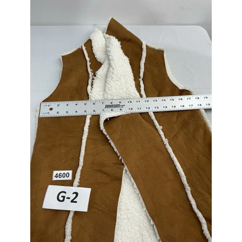 Womans Shein Soft Open Vest Small (4) Brown Faux Suede Sherpa Lined - Image 6
