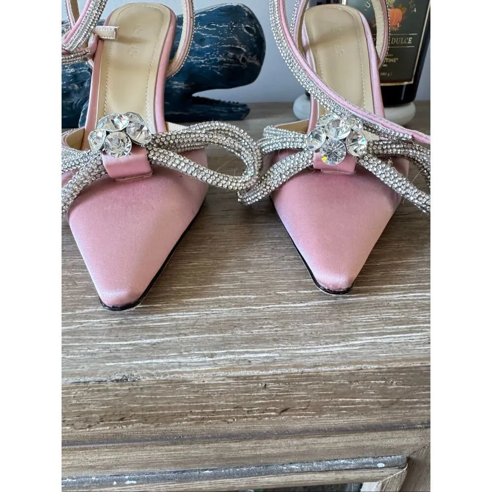 Mach & Mach Crystal Double Bow Pointed Toe Pump in Pink Size 36 / 5.5 - Image 9