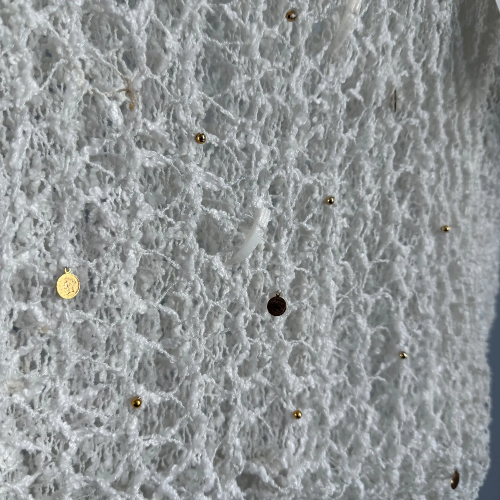 Pop Killer Los Angeles Crochet Knit Top Women's Ivory Beads Sea Shells sz S NWT White - Image 8