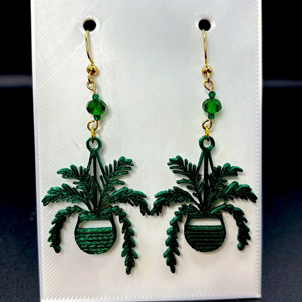 Green Plant Earrings‎ with Gold Accents - Image 4