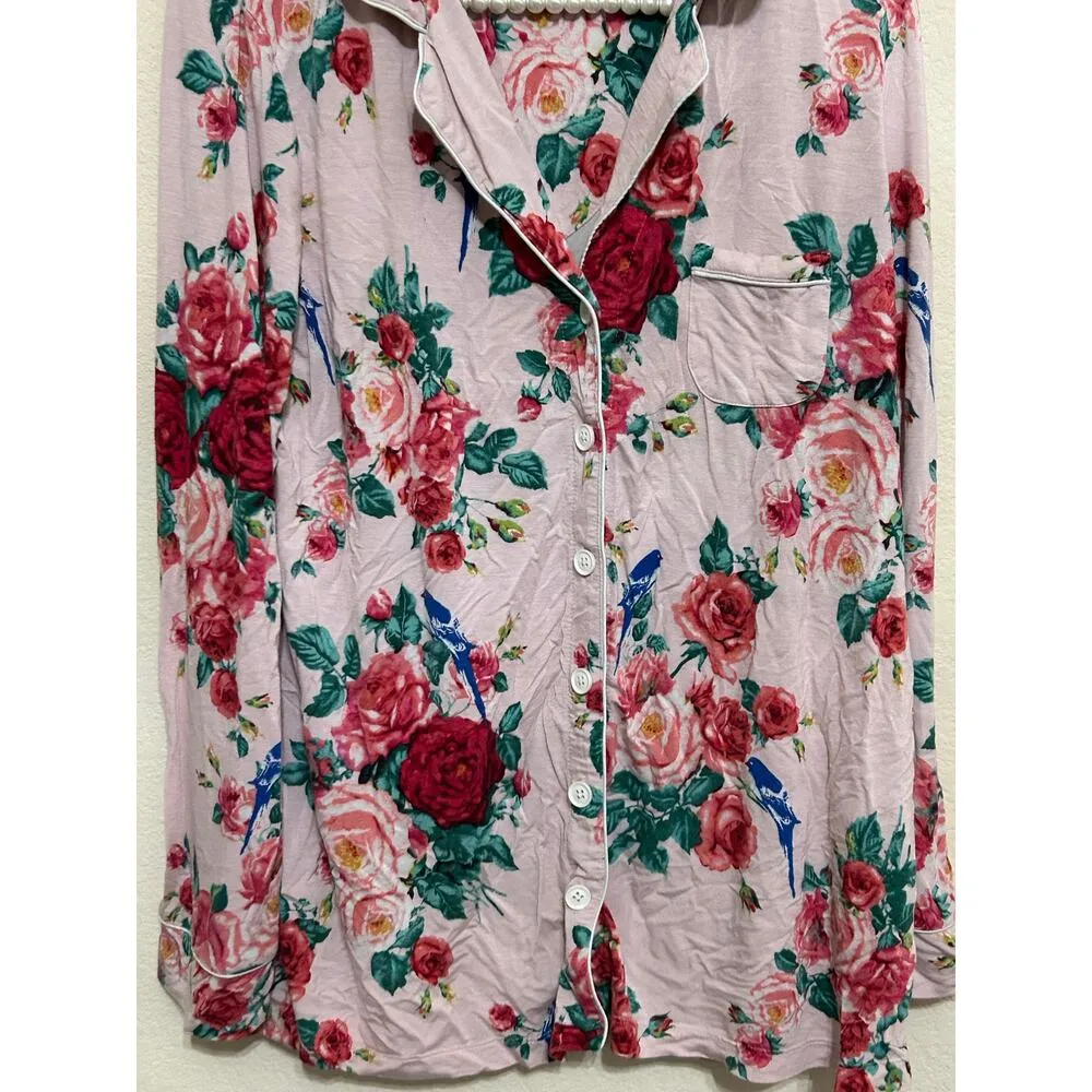 Soma Size Large Pink Floral Pajama Top Long Sleeve Cooling Rayon Button Front - Image 4
