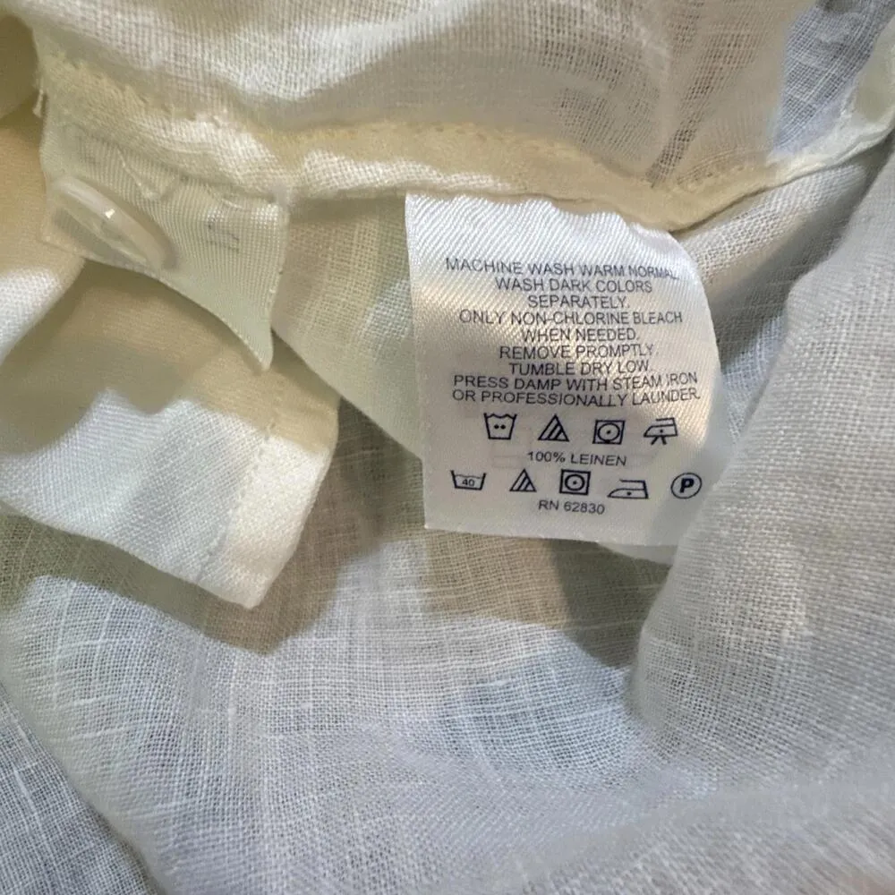 Lands' End Button Quiet Luxury Beach White Minimalist Pockets Boho Linen Dress - Image 11