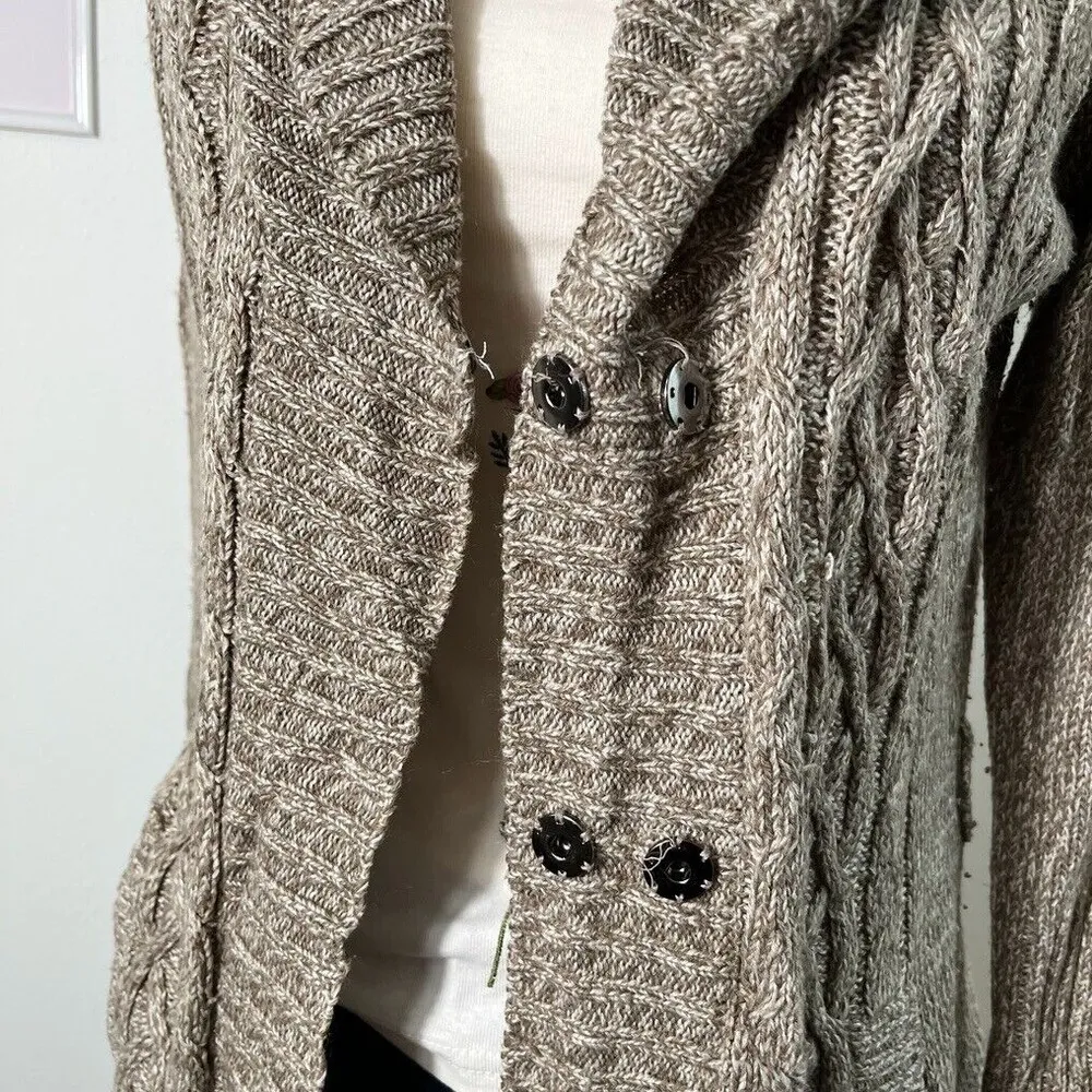 Vintage Y2K It's Our Time‎ Brown Knit Cowl Neck Long Cardigan Womens Size Large - Image 3