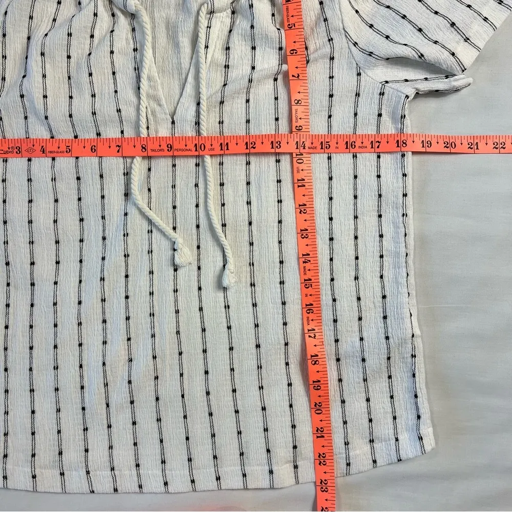 Madewell XXS Stripe White Blouse Short sleeve V-Neck Boho Light Academia Top - Image 3