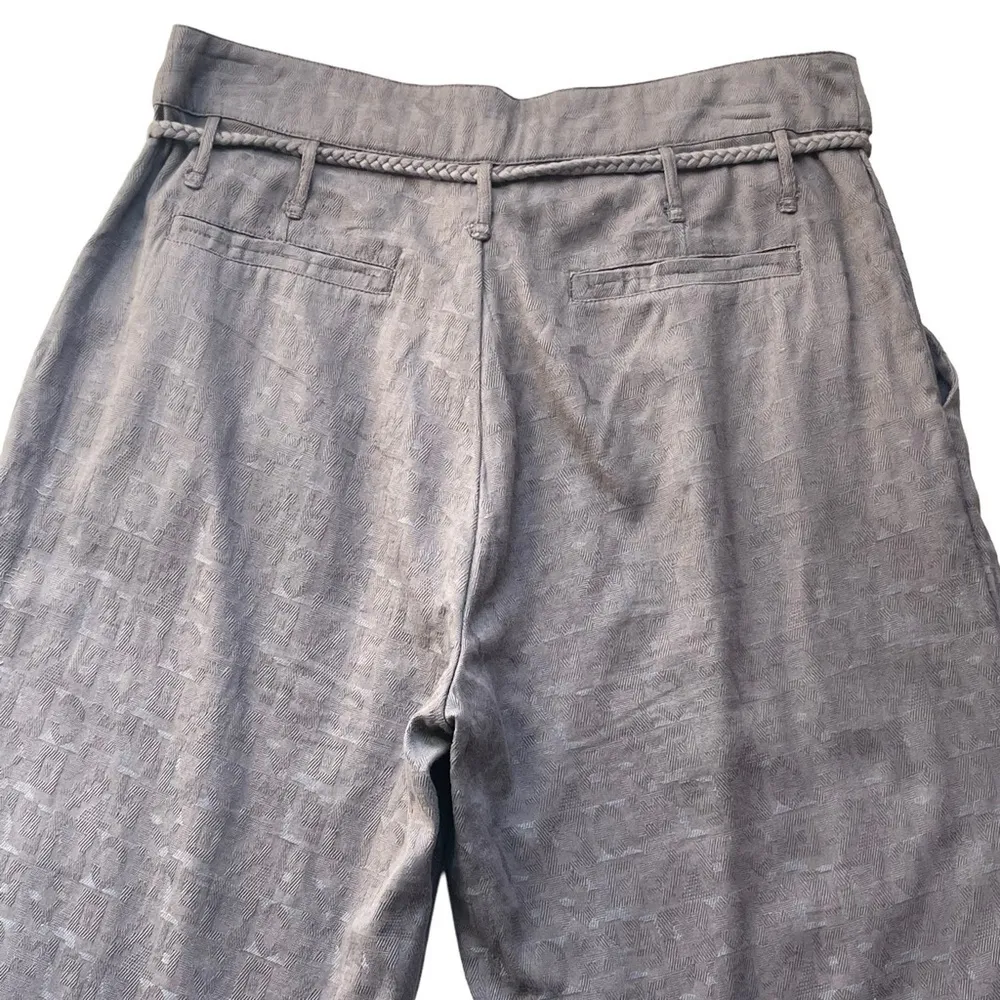 Garnet Hill Textured Organic Cotton Pleated Trousers Pants Braided Belted Size 8 - Image 5