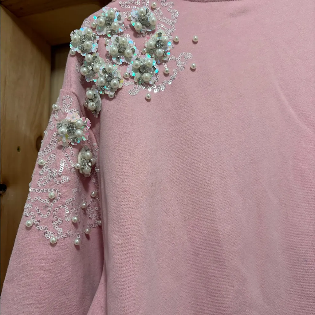 Queen of Sparkles Pink Embellished Sweater with Champagne Design Size XL - Image 6