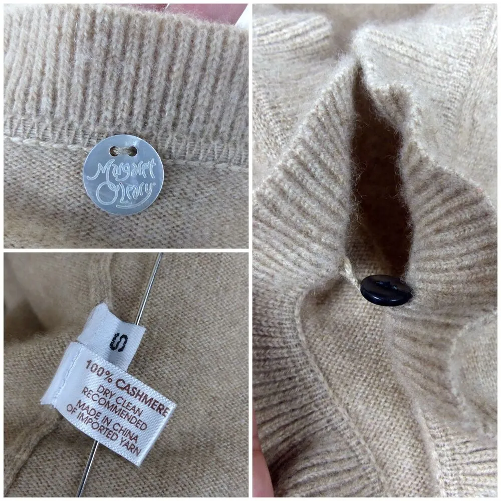 Margaret O'leary Cardigan Sweater Womens S Tan Ruffle Midi Cashmere Boho FLAWS - Image 8