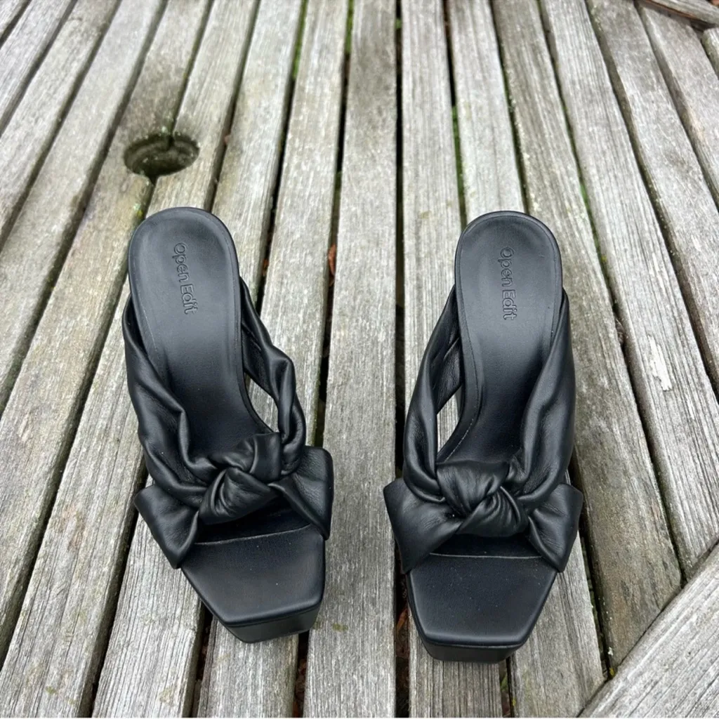 Open Edit Kaia Knot Platform Sandals‎ in black size 6.5 fall wedding guest - Image 2