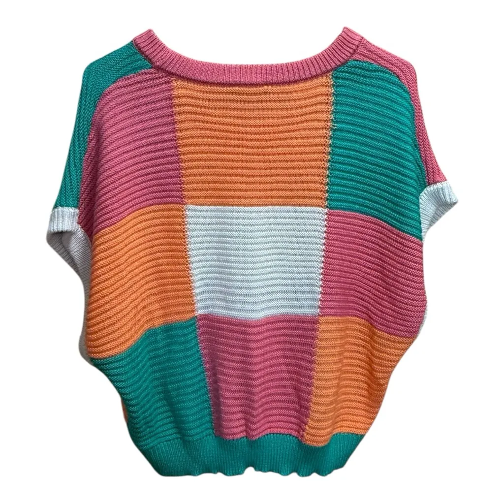 33 COASTAL Checkered Dolman Cropped Knit Sweater Short Sleeve Women’s Size L Pink Size L - Image 7