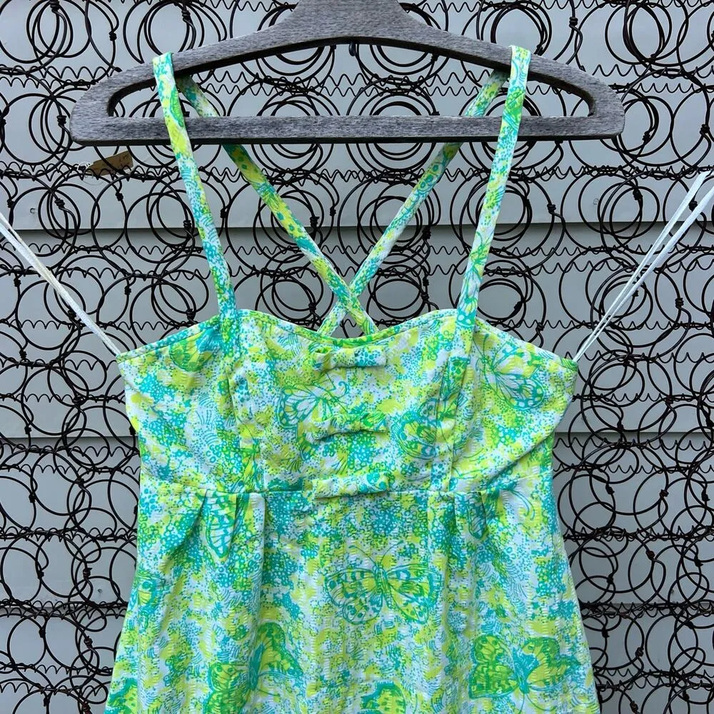 Vintage 60s Lilly Pulitzer Blue Green Daisy Butterfly Convertible Strap Sundress - Image 3