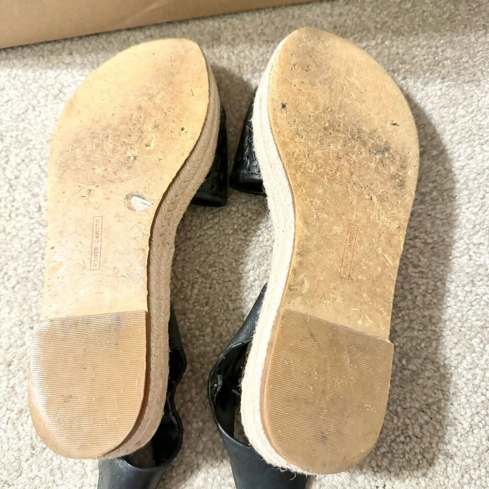 Vince Camuto Women 8 Black Basketweave Espadrille Ankle Strap Platform Sandal - Image 4