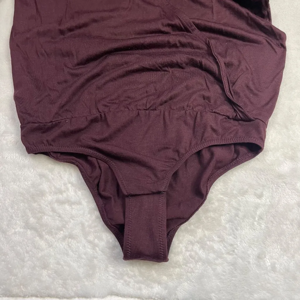 Madewell Short Sleeve Wrap Bodysuit Women's S‎ Burgundy 100% Lyocell V-Neck NEW - Image 9