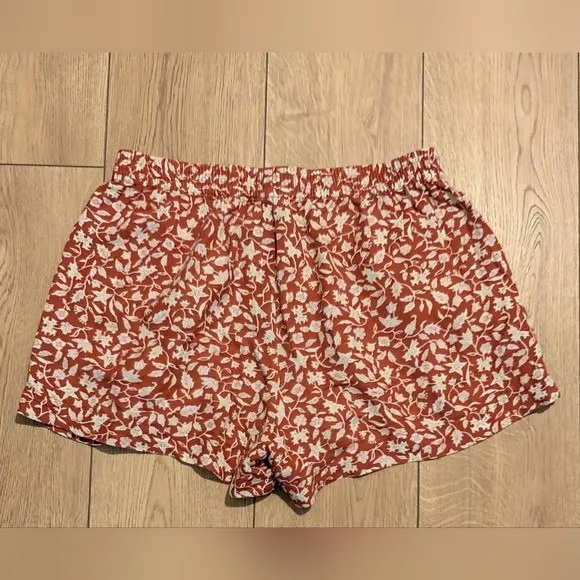 Madewell Shorts M Medium Linen Blend Rust Orange Leaf Floral Print Terracotta - Image 4