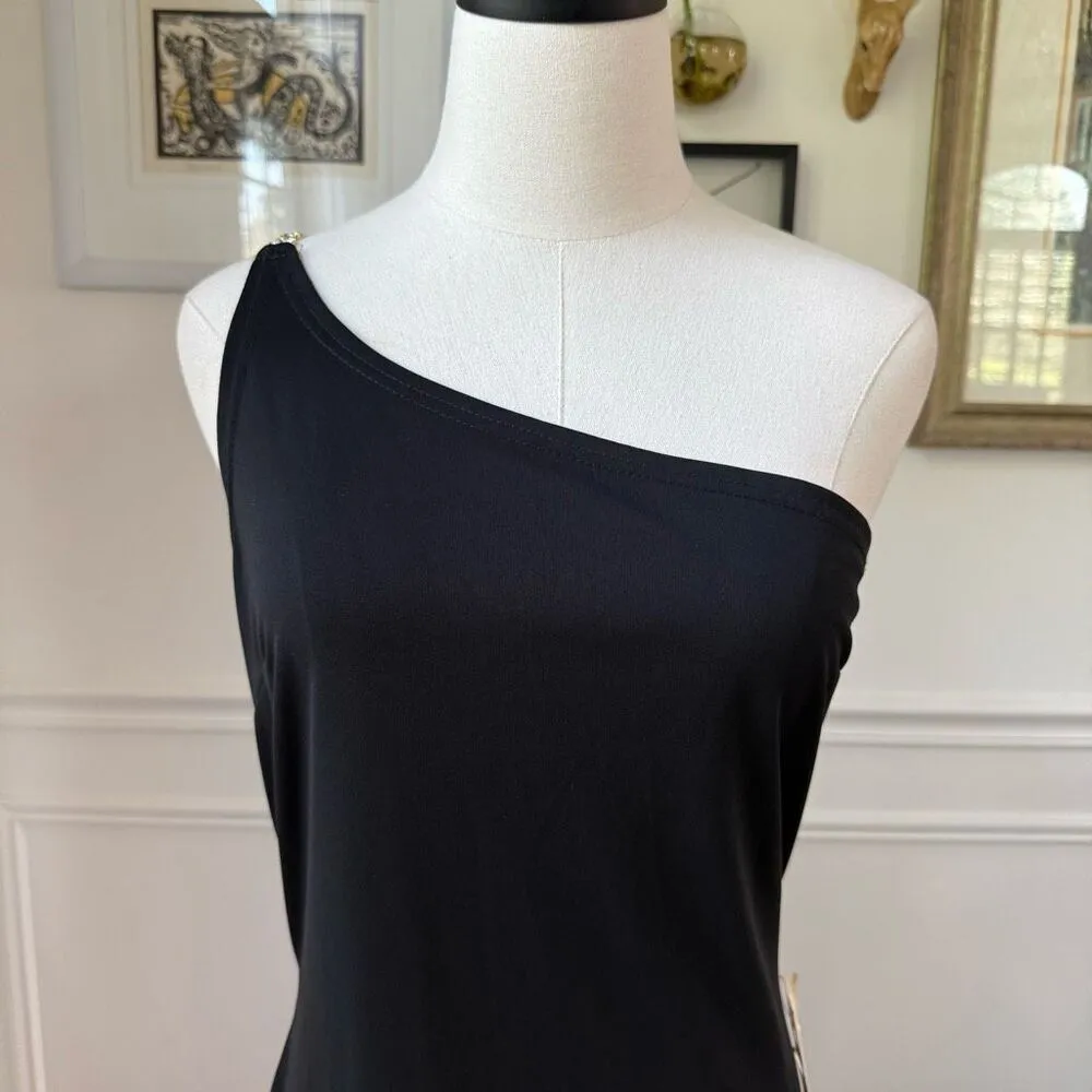 NWT NOS Vintage 90s Jessica McClintock Black Grecian Cut Out Column Formal Gown - Image 6