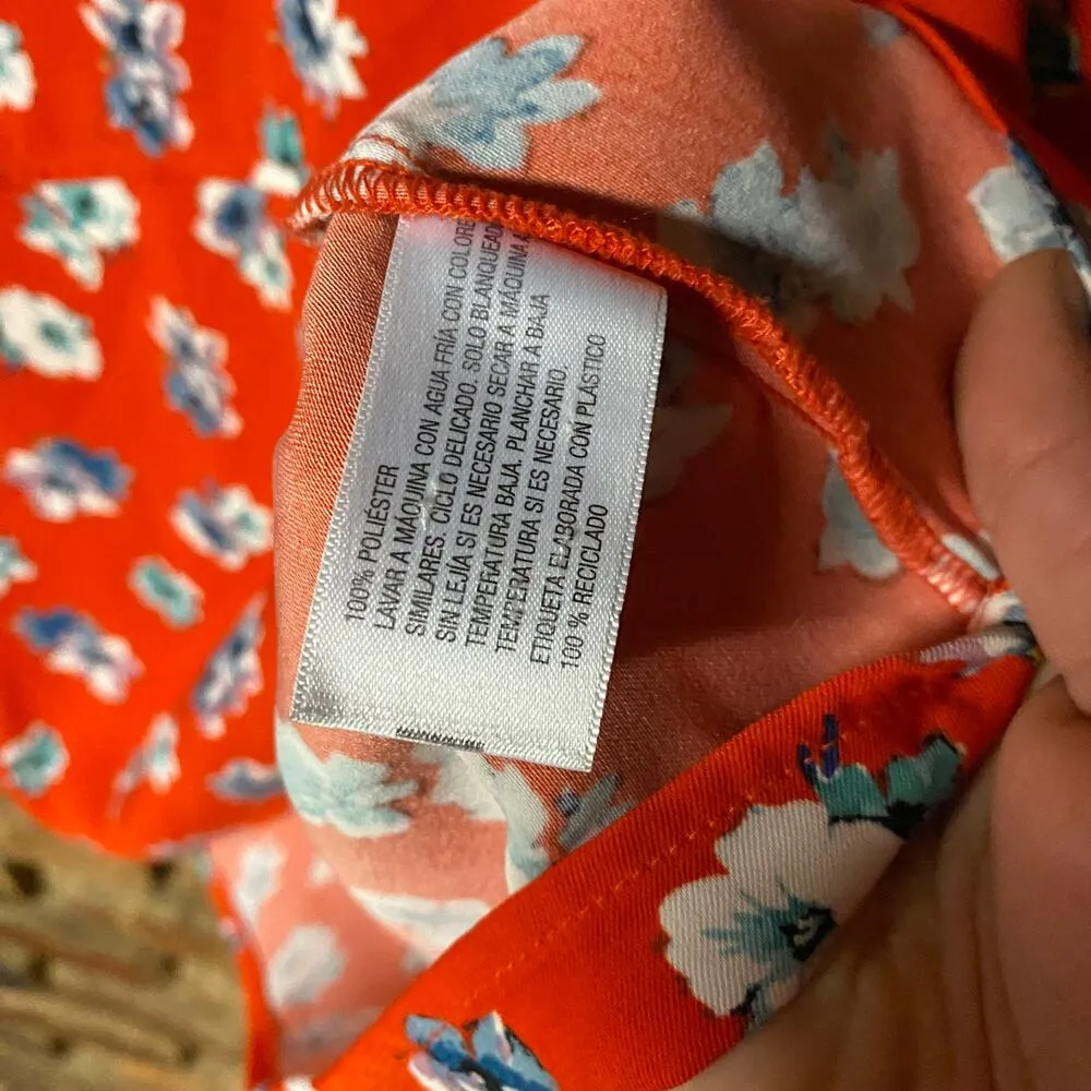 Xhilaration Orange Floral Tiered Peek-A-Boo Keyhole Sleeveless Top Women's Large - Image 5