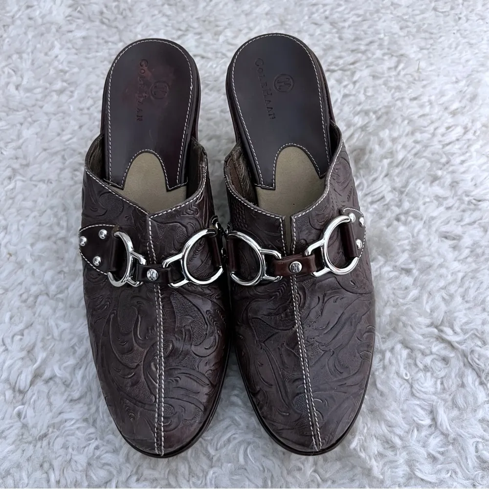 Cole Haan Slip On Heel Mule clogs Sandals Buckle shoes Womens SZ 7 Brown - Image 2