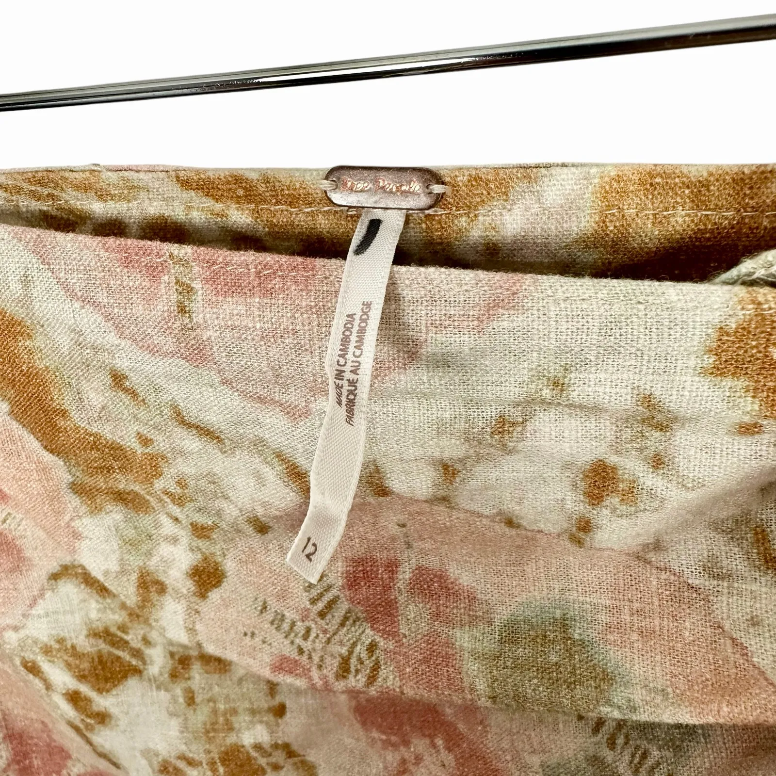 Free People Sweet As Beach Boho Linen Mini Skirt Sz 12 Neutral Combo Vaca - Image 3