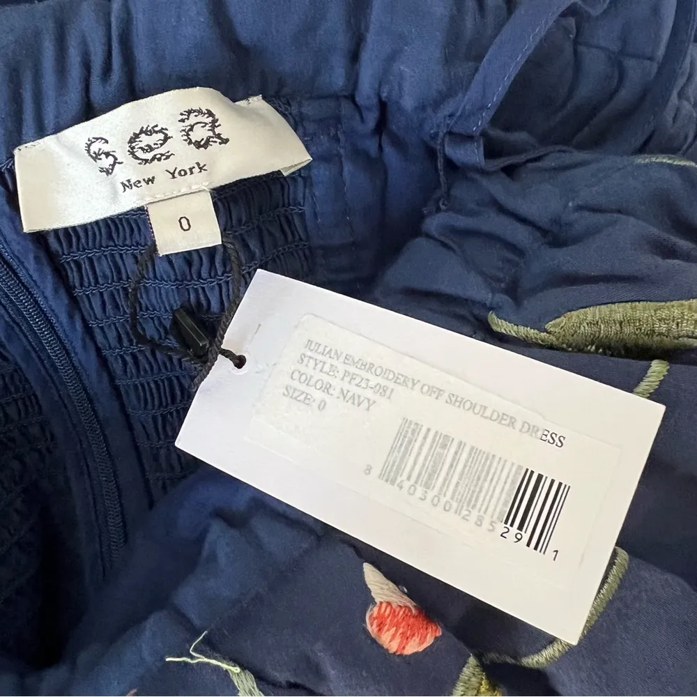 NEW NWT  Julian Floral Embroidered Off The Shoulder Midi Dress Navy - Image 14