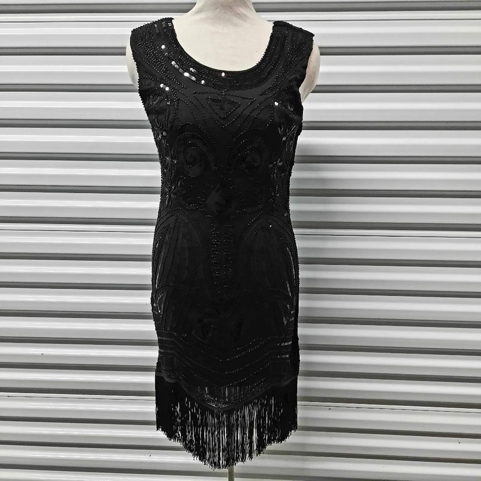 Vintage Black Beaded Fringe Dress Womens Small Whimsigoth Dark Romantic Gothic - Image 2