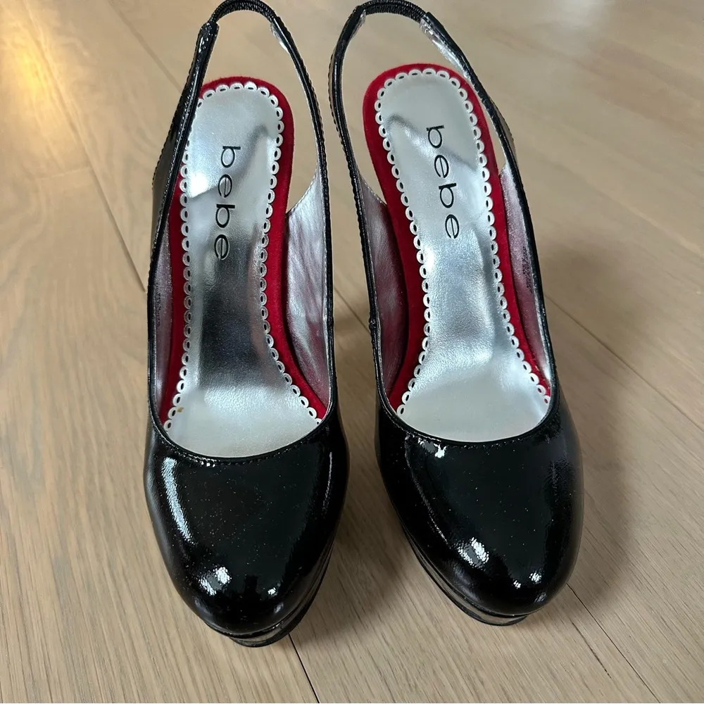 Bebe Black and Red Women's Slingback Heels - size 5.5 - Image 2