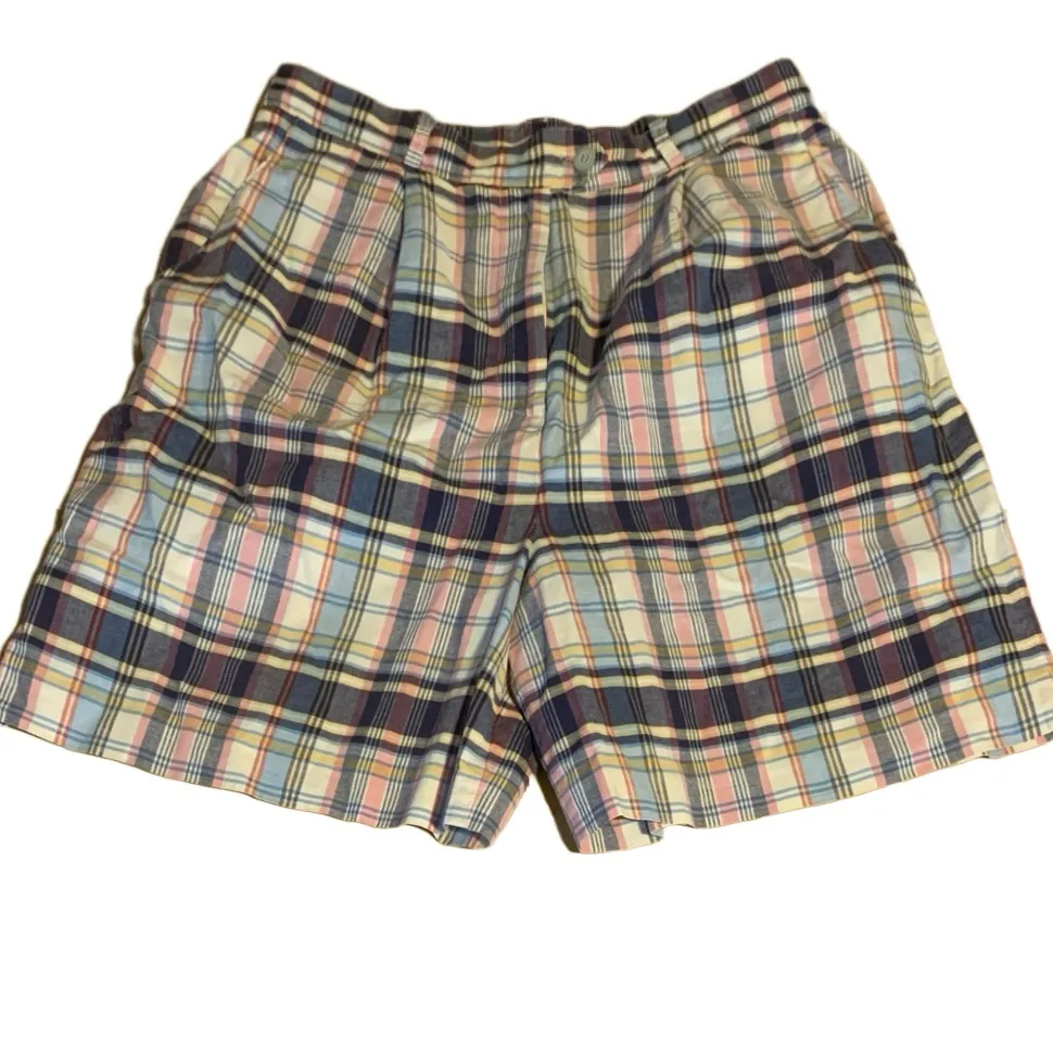 VINTAGE 1990'S TALBOTS PINK & BLUE PLAID COTTON HIGH WAIST SHORTS (12) - Image 6