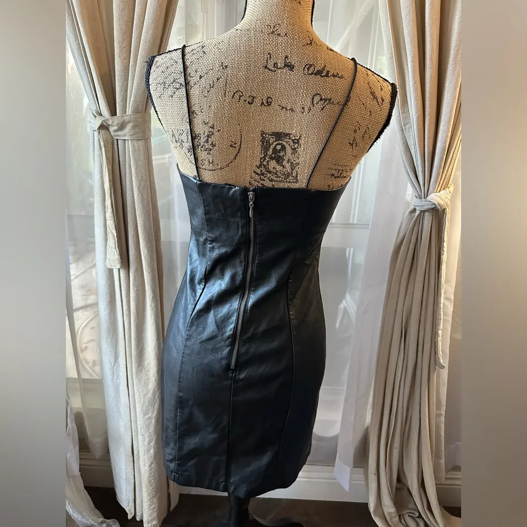 Wild Fable Dress Small Faux Leather Black Short Body Con Spaghetti Strap - Image 5