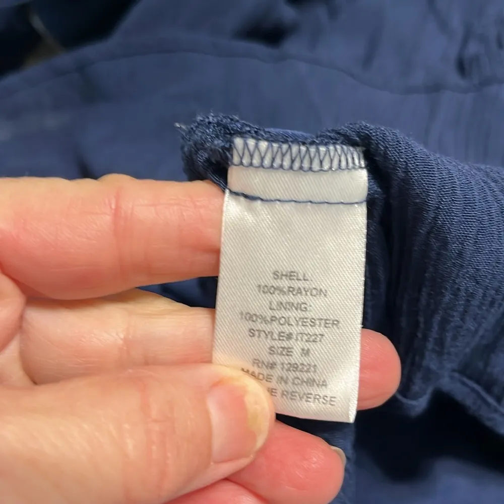 Feminine Navy Blue Gauzy Criss Cross Open Back Top - Image 11