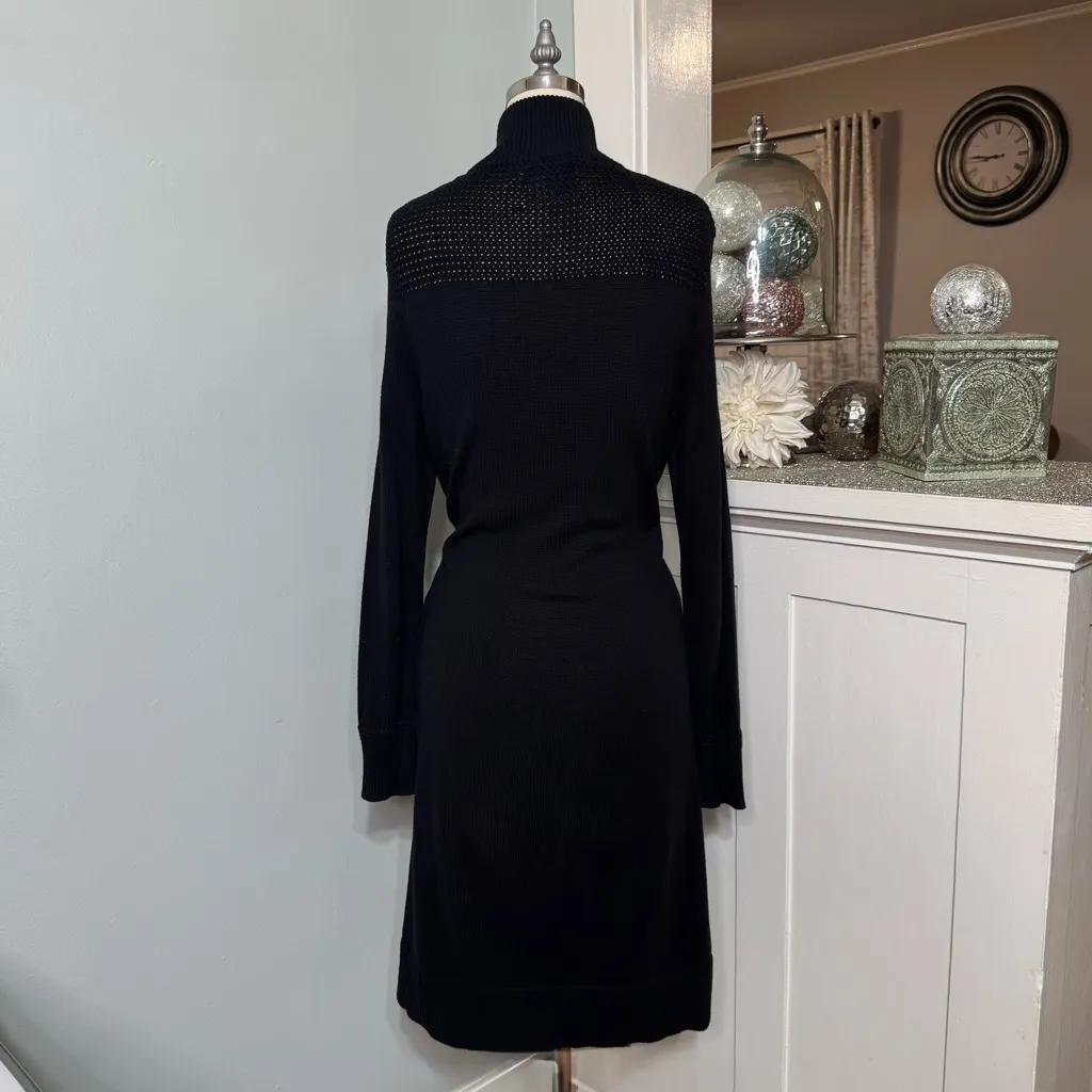 Ralph Lauren Rack Stitch Mockneck Sweater Dress Black Cotton Size Medium - Image 7