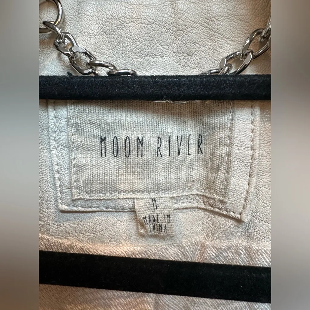 Anthropologie Moon River Cream Faux Leather Moto Zip Biker Jacket Size Medium M - Image 10