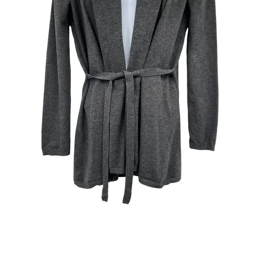 Zara Knit Open Front Shawl Collar Draped Waist Tie Long Sleeve Cardigan Sweater - Image 6