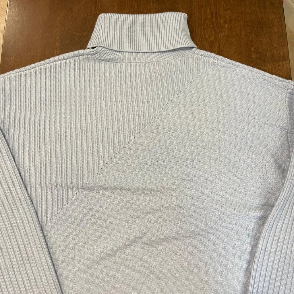 Magaschoni Turtleneck Sweater Women's Size Large Light Blue Ribbed Knit Rayon - Image 10