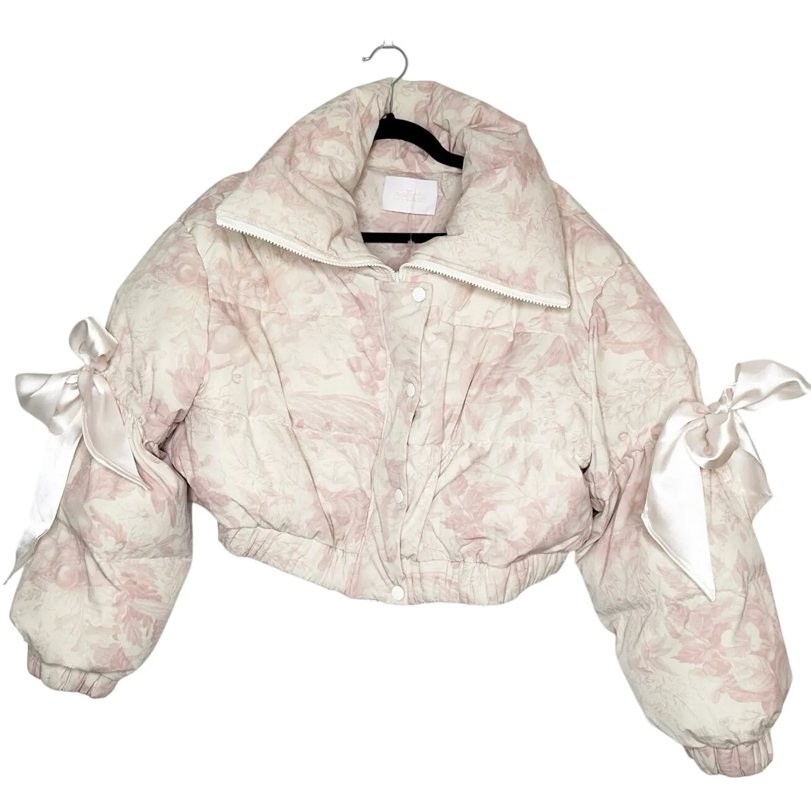 Selkie The Castle Marshmallow Puffer Crop Coat Jacket Cream Pink Size Small - Image 3