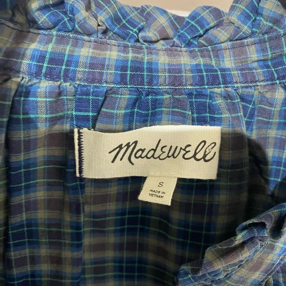Madewell Plaid Ruffleneck Popover Top Blouse button down size small - Image 5