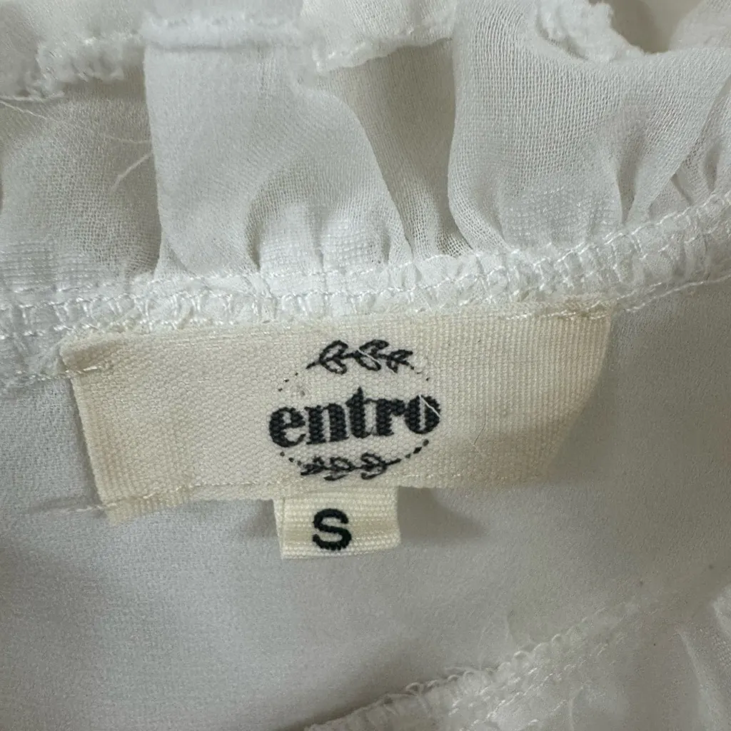 Entro White Textured Blouse with Ruffle Sleeves - Image 3