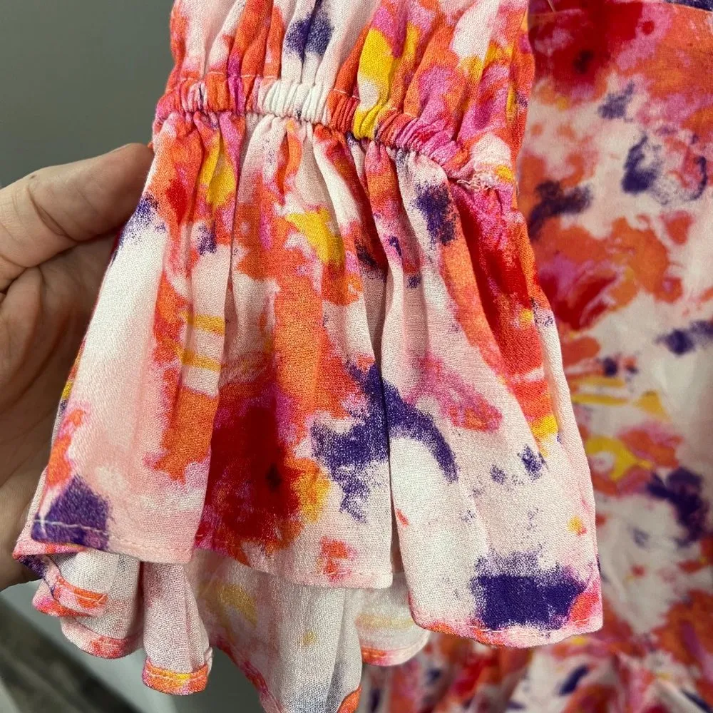 Betsey Johnson Dress 12 Sunset Floral Pink Yarrow Faux Wrap 3/4 Slv V-Neck NWT - Image 7