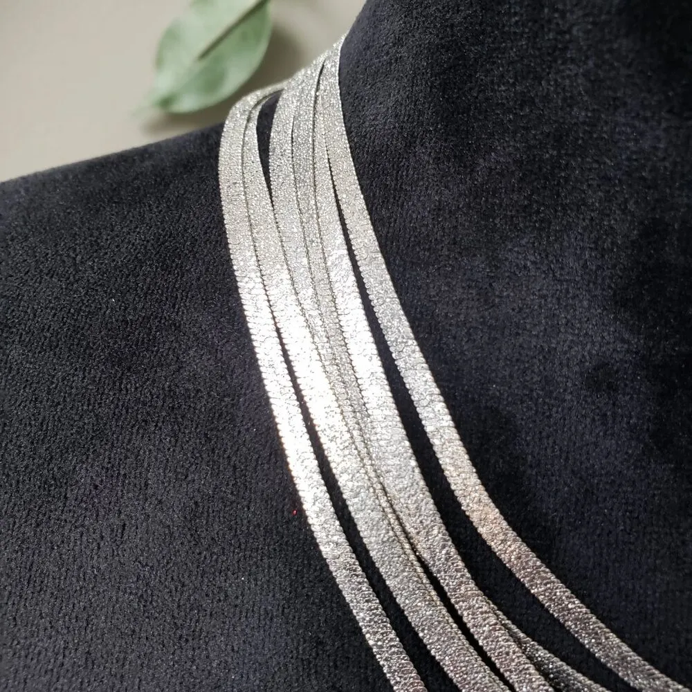 Womens Silver Tone Six Strand Herringbone Chain Collar Necklace w/ Lobster Clasp - Image 6