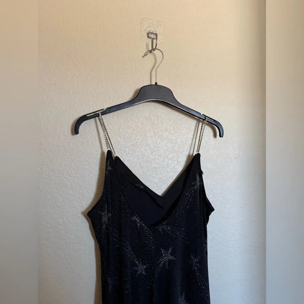 Vintage 90s Y2K JUMP Star Sequins Embellished Maxi Dress Gown Sz L Black Sparkly - Image 6