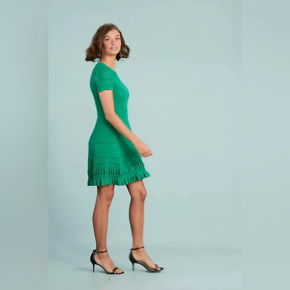 Anthropologie Maeve Promenade Pointelle Fit And Flare Green Knit Dress - Image 8