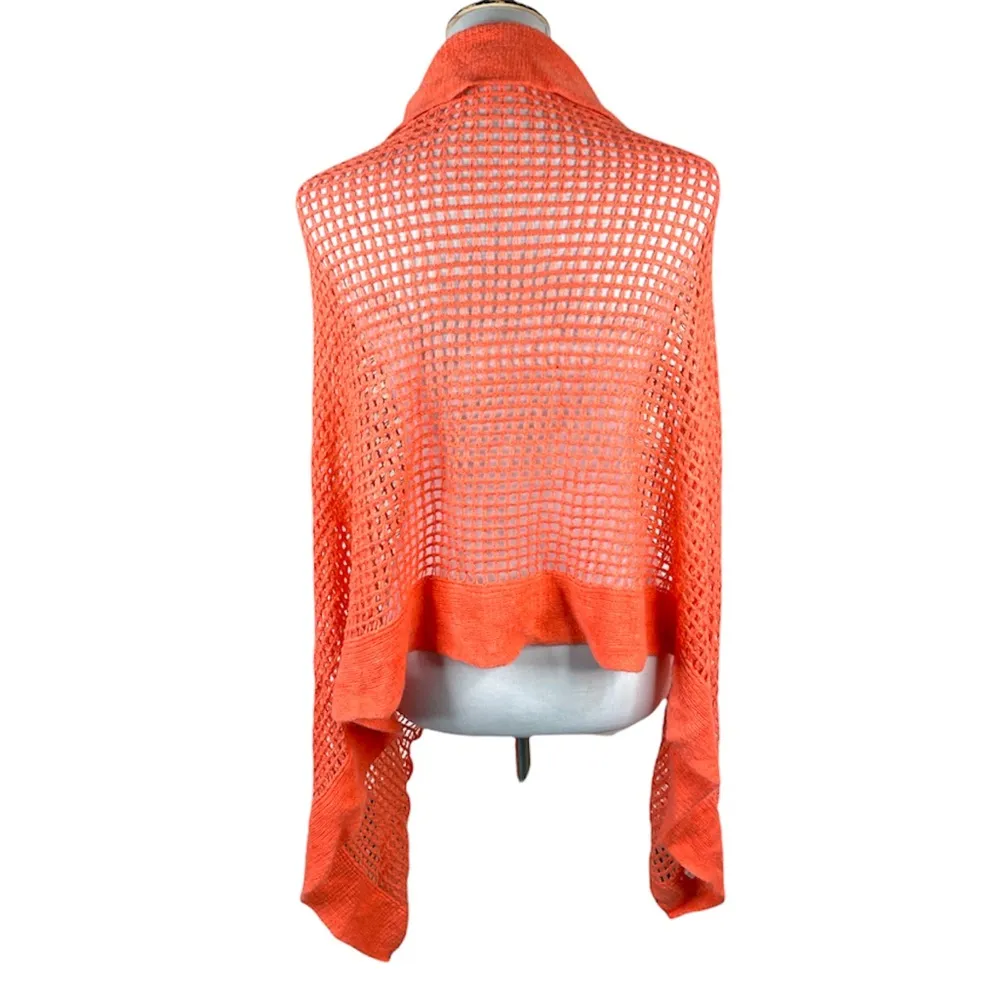 Fishnet Knit Button Up Cardishawl, Salmon, Coral, OS - Image 2