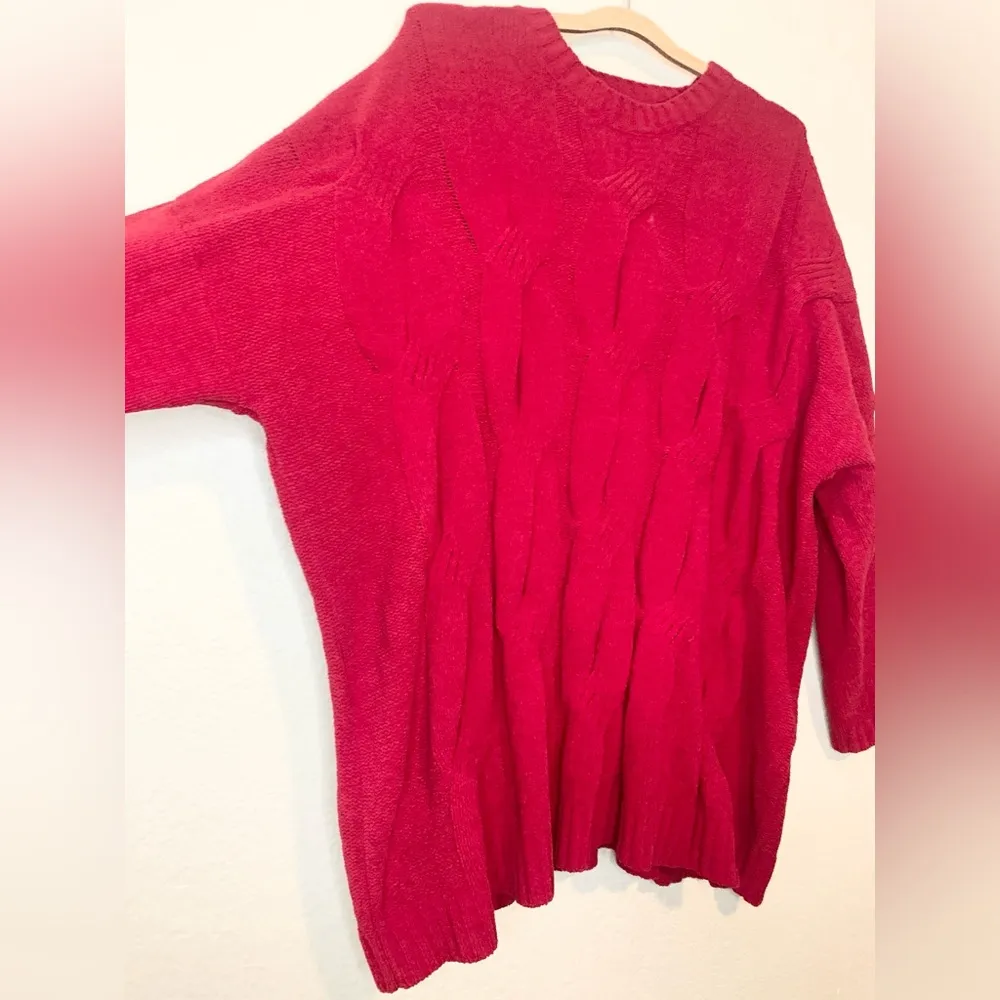 J. Jill Red Oversized Slouchy Cable Knit Chunky Chenille Sweater Size XL - Image 4