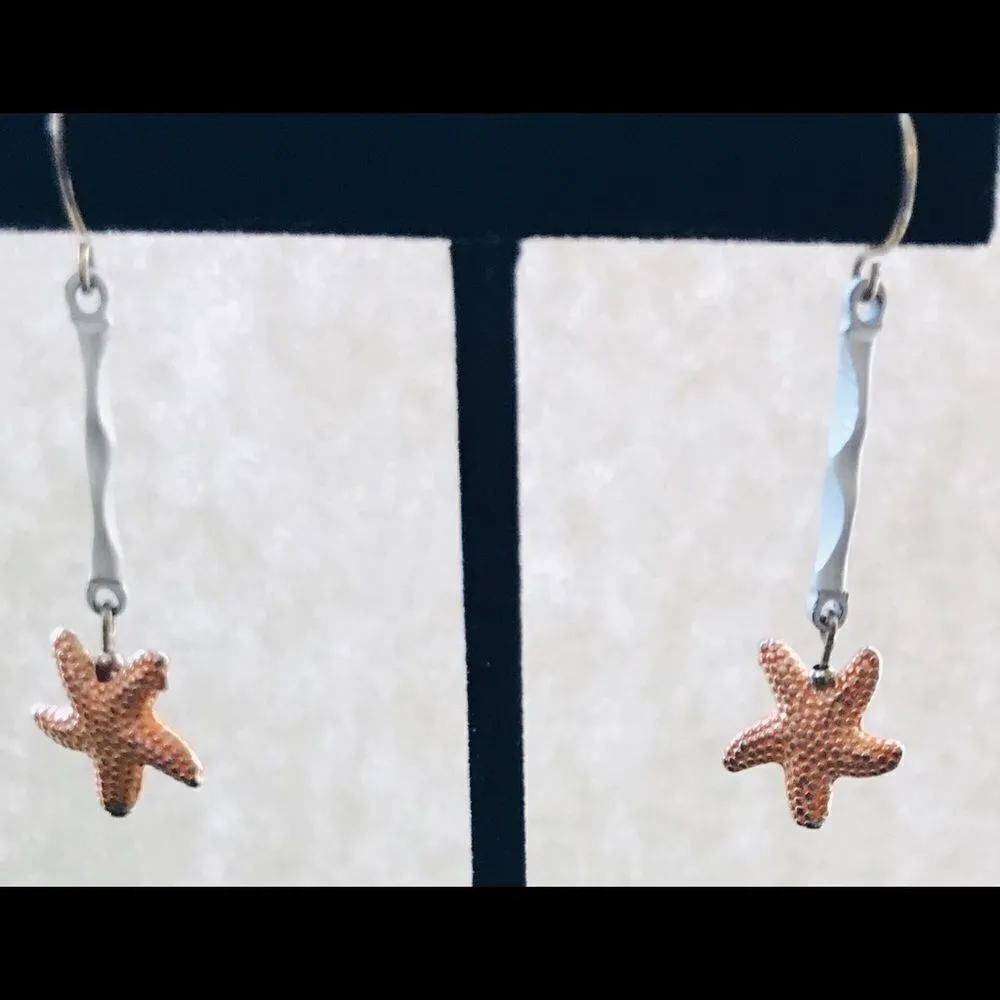 Vintage Starfish Dangle Earrings Pastel Orange NWT White - Image 4