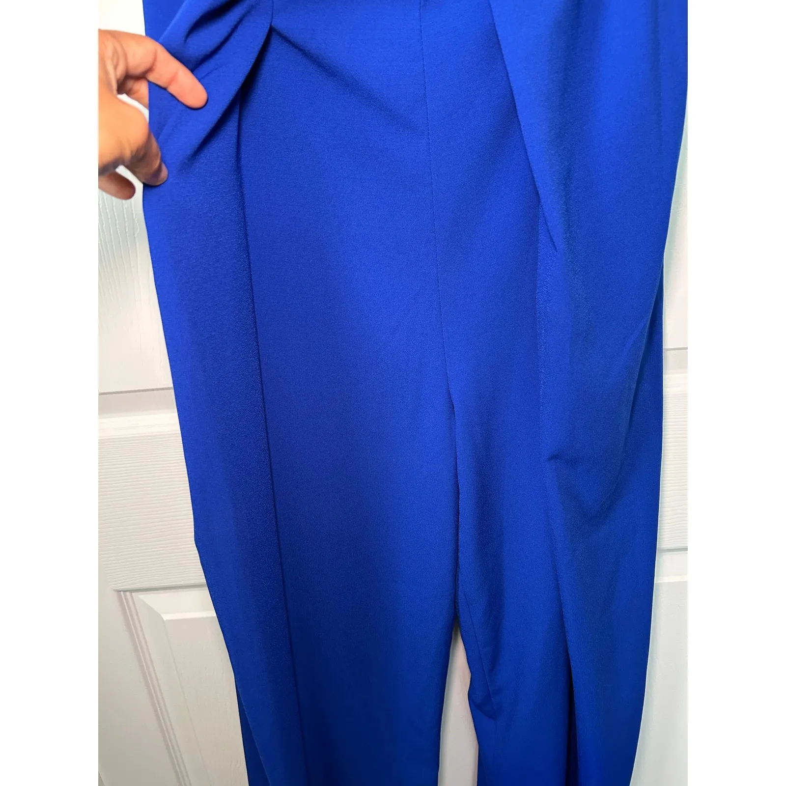 NWT Kay Unger Strapless Sapphire Blue Crepe Jumpsuit Wide Leg Formal Size 12‎ - Image 2