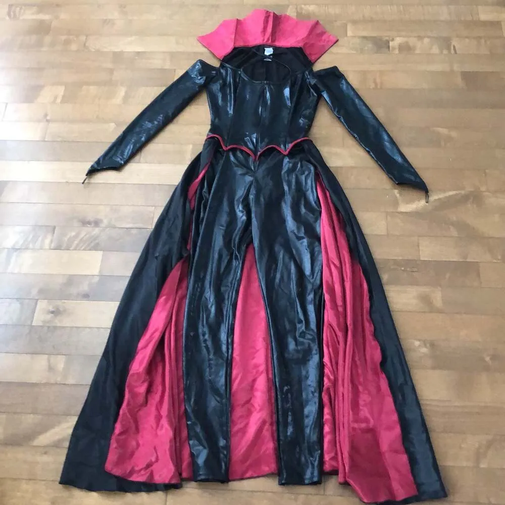 Dreamgirl Princess Of Darkness black, red leather jumpsuit cape costume size Med - Image 10