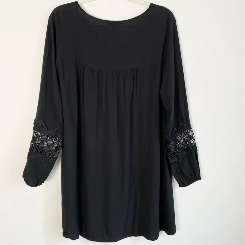 Express Crochet Lace Inset Mini Dress Tunic Cover Up Medium Black Boho Bohemian - Image 7