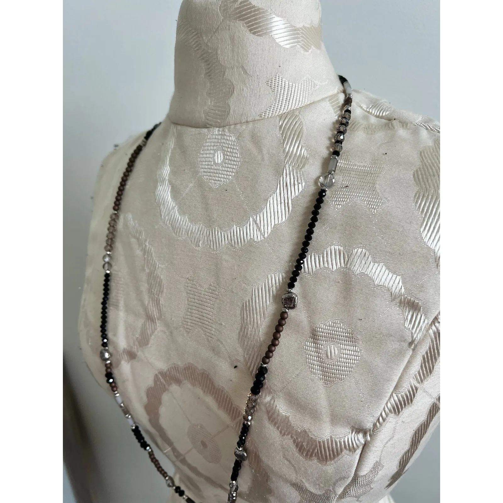 Beaded Metallic Earth Tones Long Necklace Black - Image 3
